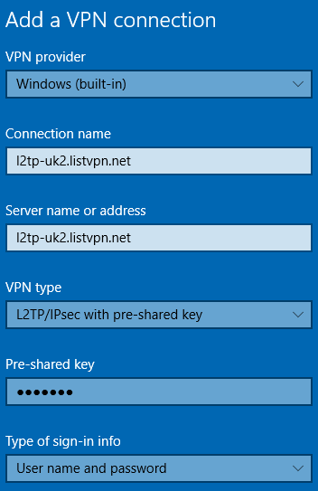 L2TP VPN On Windows10