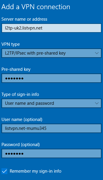 L2TP VPN On Windows10