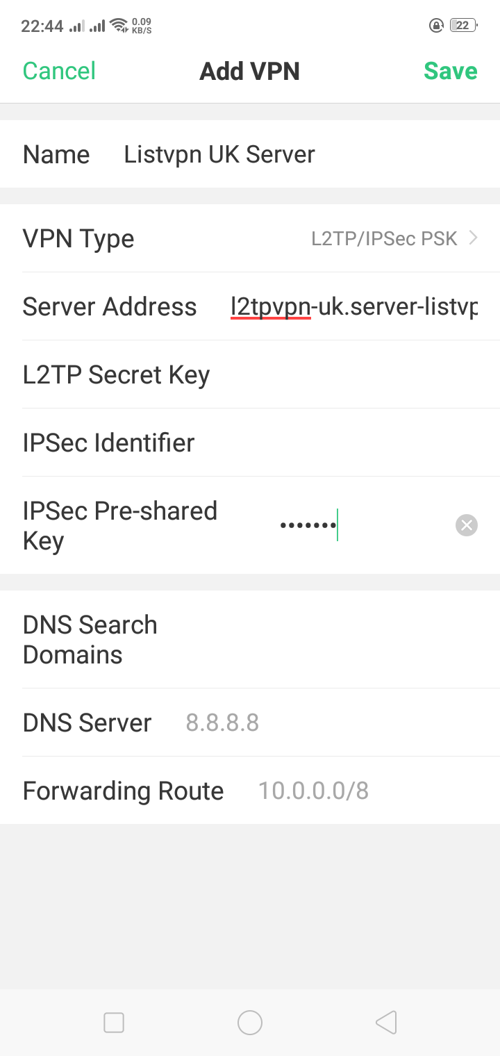 l2tp VPN On android